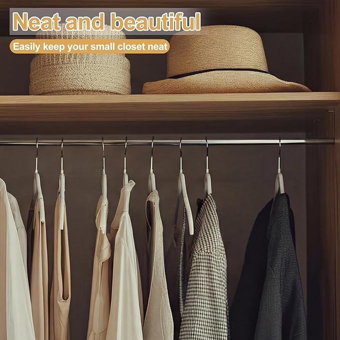 Kathfly 25 Pcs Ultra Light and Thin Non-Slip Hangers White Space Saving Clothes Hangers No Shoulder Bump for for Shirt Sweater Camisole Jacket Dress Coat