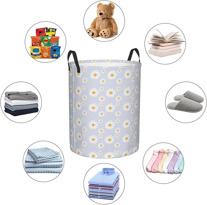Daisy Flowers Round Laundry Hamper Storage Basket Toys Clothes Organizer Bin For Home Bathroom Bedroom Dorm Nursery, 62l