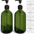 Green Soap Dispenser, Dish & Hand Soap Dispenser Set for Bathroom & Kitchen, Refillable Pump Bottle Dispenser, Plastic Empty Soap and Lotion Dispenser for Liquid, 2 Pcs