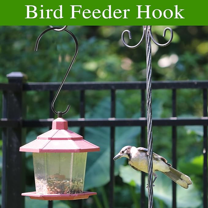 Dreecy 12-Inch Tree Branch Hooks, 6 Pack Extra Large S Hooks for Hanging Plants, Heavy Duty Bird Feeder Hook for Hanging Plants, Black Bird Feeder Hangers for Outside, Lanterns and Ornaments