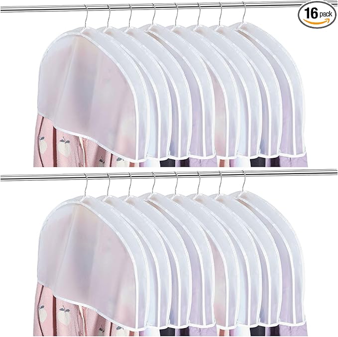 Patelai 16 Pcs 2" Gusseted Shoulder Covers for Hanging Clothes 24" Length x 12" High Plastic Garment Dust Covers Protectors for Closet Storage Suit, Coats, Jackets, Dress Closet Storage(Translucent)