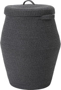 26" x 20" Handcrafted Tall Cotton Rope Basket with Lid, Stylish Flagon Shape with Cover, Clothes Hamper with Top, for Bedroom and Living Room, All Grey Black Mix