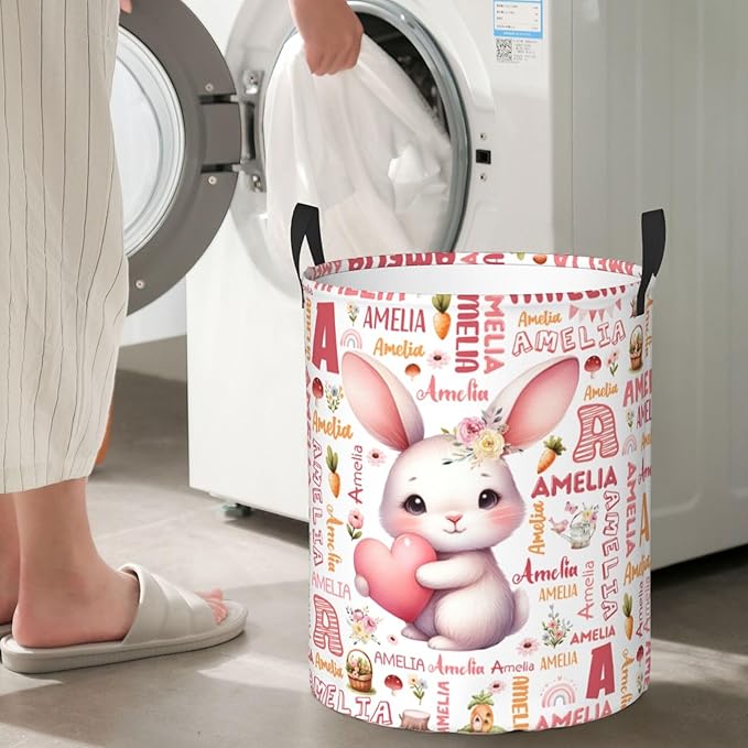 Personalized Bunny Laundry Basket For Baby Kids Boys Girls Adult Custom Hamper Basket With Name For Bathroom Bedrooms Collapsible Baby Laundry Basket, Dirty Clothes Hamper With Handles
