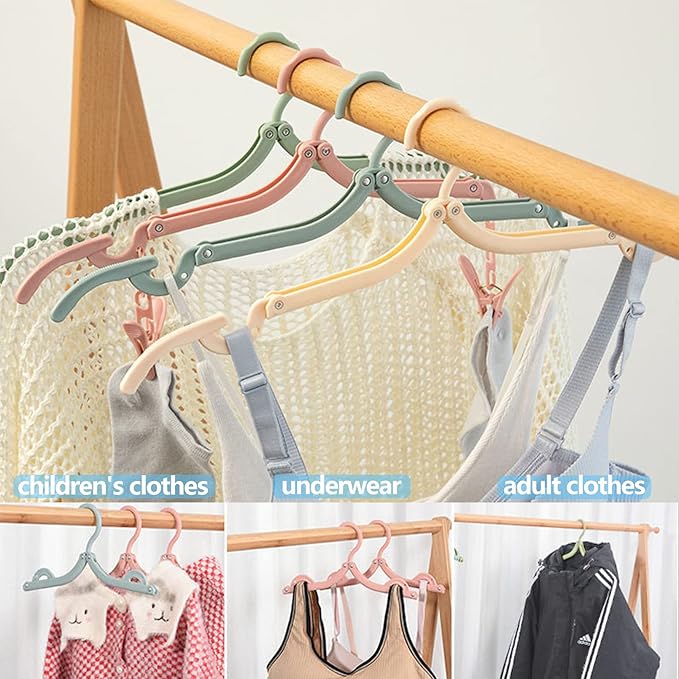 24 PCS Travel Hangers,Portable Folding Clothes Hangers with Clips,Foldable Clothes Drying Rack for Travel,Plastic Foldable Non Slip Clothing Hangers,4 Colors