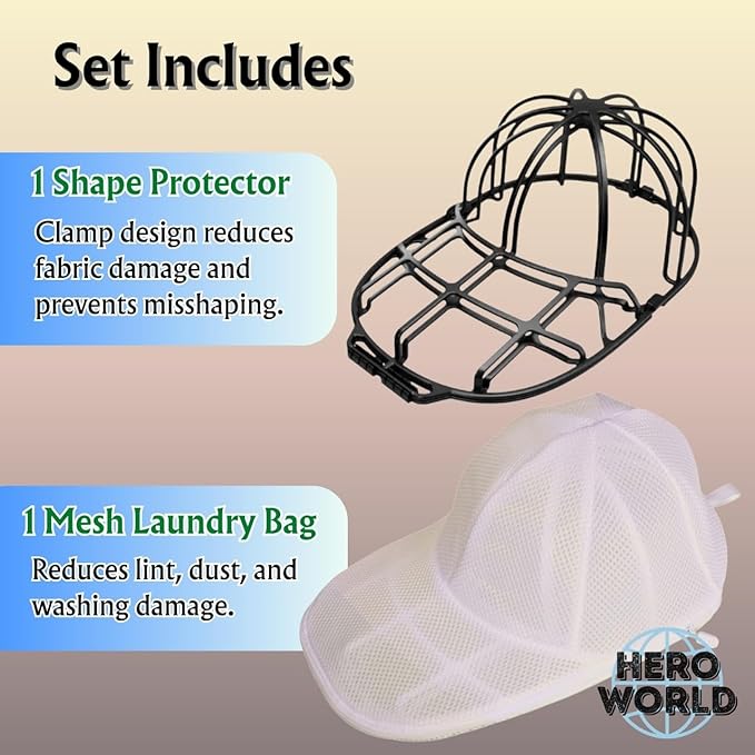 Cap Washer Cage Baseball Cap Shape Protector Hat Washer with Mesh Laundry Bag for Washing Machine Dishwasher Safe 2 Pack (2)