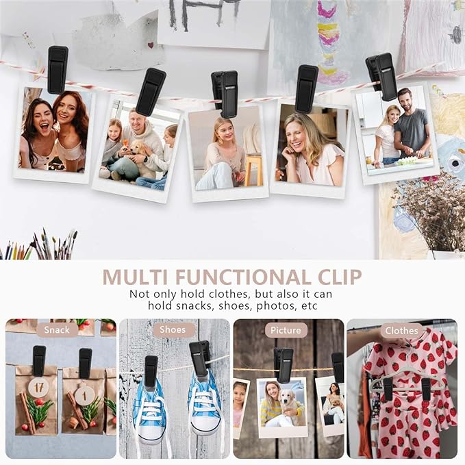 40 Pcs Plastic Baby Hanger Clips Slim-line Finger Clips Set for Clothes Hanger Velvet Hanger (Black)