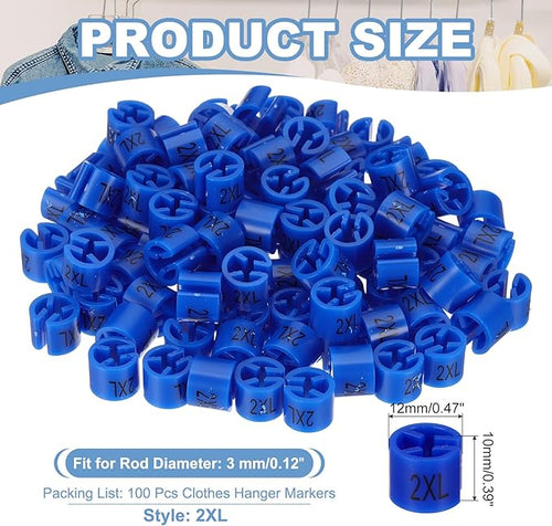 PATIKIL 100 Pcs Clothes Hanger Markers, 2XL Size Tags Fit 3mm Rod Garment Size Hanger Clips Color Coding Label for Clothing Hangers, Dark Blue