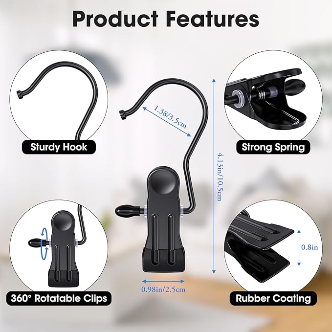 100 Pack Boot Hangers Clips for Closet, Heavy Duty Legging Organizer for Closet Hanging Pants Hangers with Clips Clothes Pins Hanger Clips Laundry Hooks Towel Socks Hats Tall Boots Home Travel Black