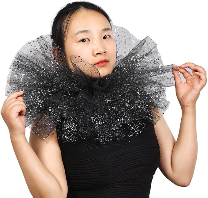 BLESSUME Victorian Retro Mesh Neck Ruff Ruffle Collar Layered Clown Neck Collar