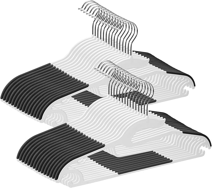 Tinfol Plastic Hangers 30Pack, Heavy Duty Dry Wet Clothes Hangers with Non Slip Pad, 16.3inch Space Saving Hanger, 360° Swivel Silver Hook for Shirts Pants Underwear Sweaters