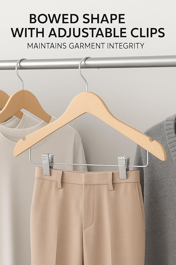 USTECH Durable Plastic Hangers 20 Pack | Slim Heavy Duty Wood-Like Design wth Adjustable Clips | Non Slip Hangers with Anti Rust Hook | Space Saving for Closet, Coat, Shirt, Suit, Pants, Heavy Duty