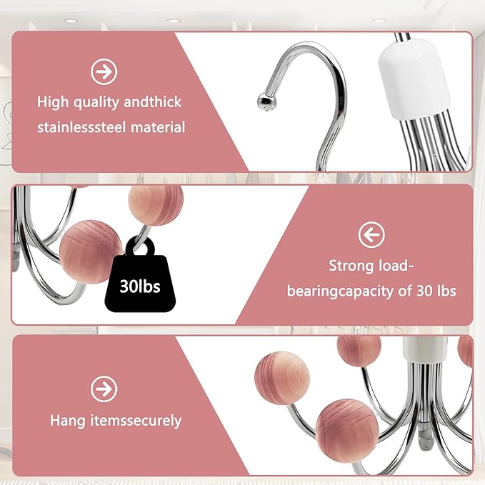 Hoodie Hangers 2-Pack with 6 Cedar Balls, 360°Swivel Purse Hanger, Closet Hooks, Handbag Organizer, Scarf Hanger, Bra Hanger, Accessory Organizers for Scarf