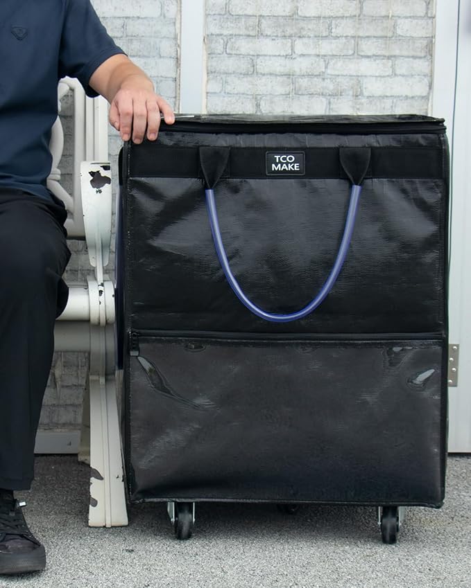 (Large, Black) Reusable Grocery Bag on Wheels, Shopping Bags with Wheels and Handle, Folding Rolling Tote, Zipper Cover, Carries Up to 76 LBS, for Laundry, Picnic