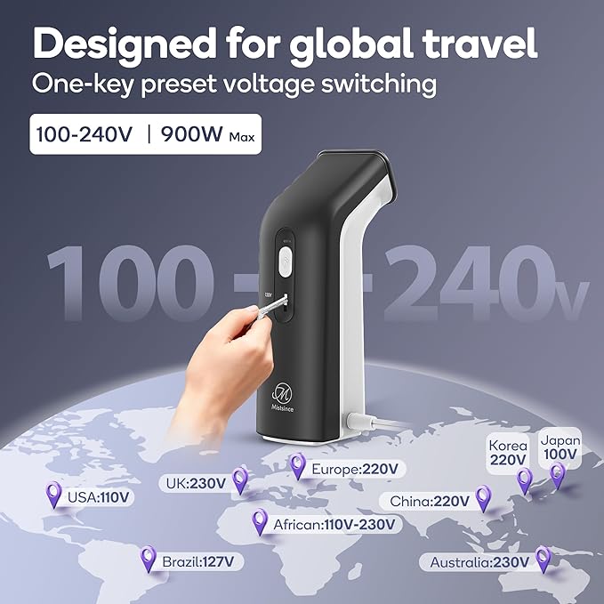 Mini Travel Steamer for Clothes,110-240V Portable Dual Voltage Steamer & Iron 2 In 1,Integrated 170ml Tank 25s Fast Heat,1.2lbs Travel Size Fabric Iron,Handheld Steaming Wrinkles Remover For Garments