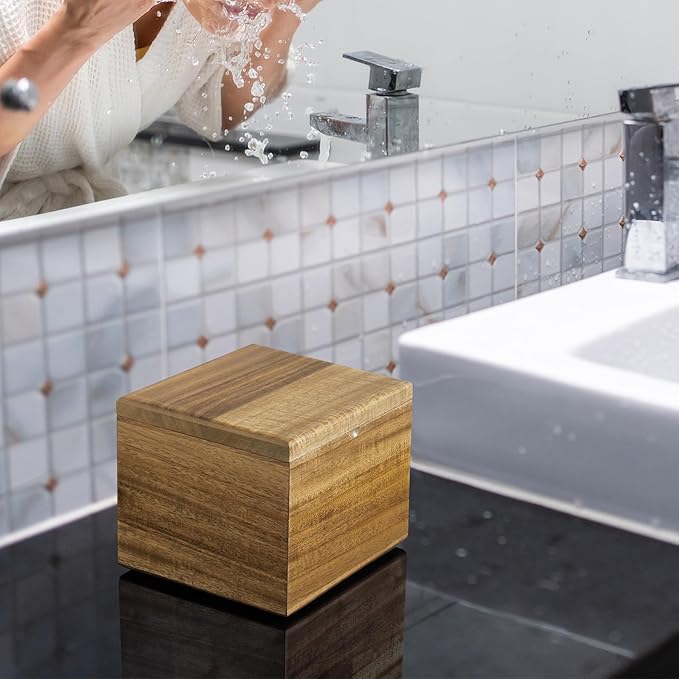 Disposable Face Towel Holder, Acacia Wood Box Compatible with Clean Towels XL(NOT Included), Wooden Container for Cleansing Facial Dry Wipes, Face Towelettes Bathroom Counter Storage