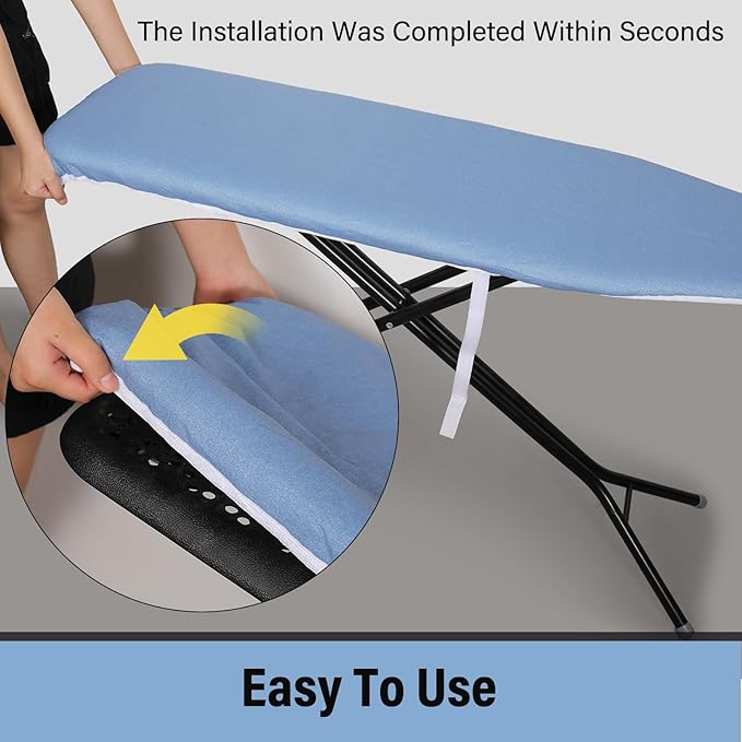 Iwtmm Ironing Board Cover and Pad with Silicone Coating, Thick Scorch-Resistant Padding, Heavy Duty for Home & Professional Use, Fits 15 x 54 Inches Boards, Secure Hook & Loop Fastener (Blue)