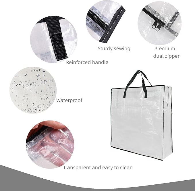6 Pack Clear Storage Bags with Zipper and Handles, Blanket Bags For Closet Storage, Moving and Packing Supplies for College, Underbed Storage Organizer for Clothes Pillow Bedding Christmas Wreath