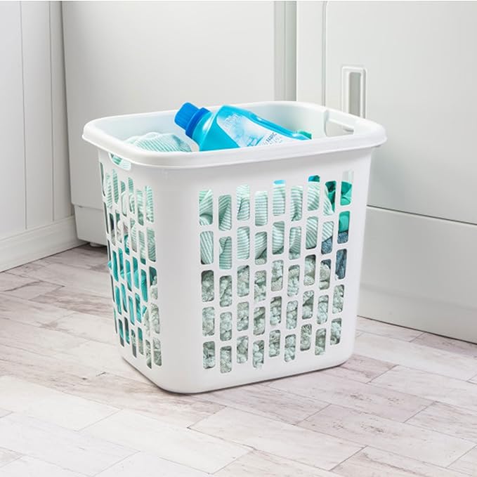 Sterilite Ultra Easy Carry Plastic Dirty Clothes Laundry Basket Hamper with Integrated Handles and Ventilation Holes, White (12 Pack)