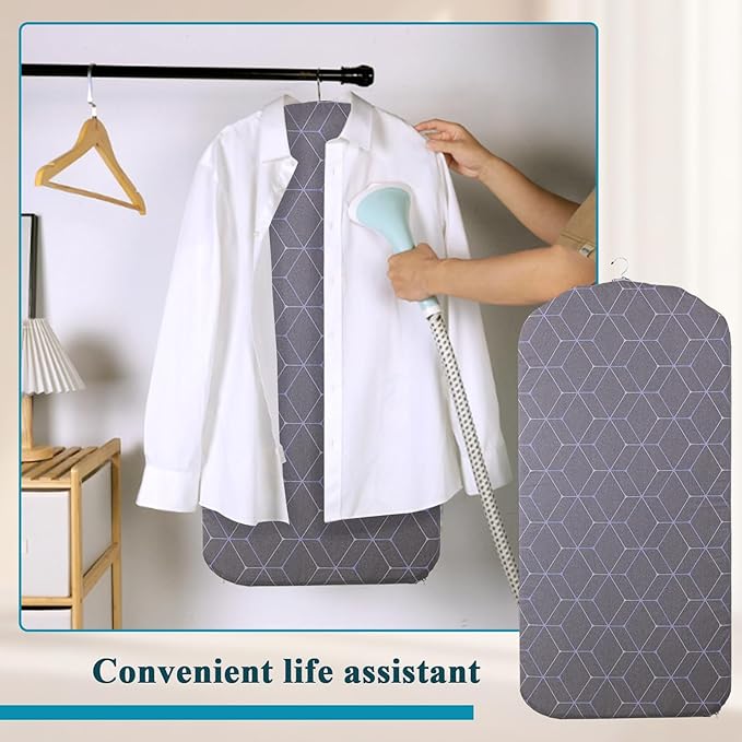 Steamer Board for Clothes - 35"x17.5" Hanging Steamer Board with Ironing Glove, Over Door Foldable Steam Stand, 360° Rotatable Hook, Garment Steamer Rack for Steaming & Ironing