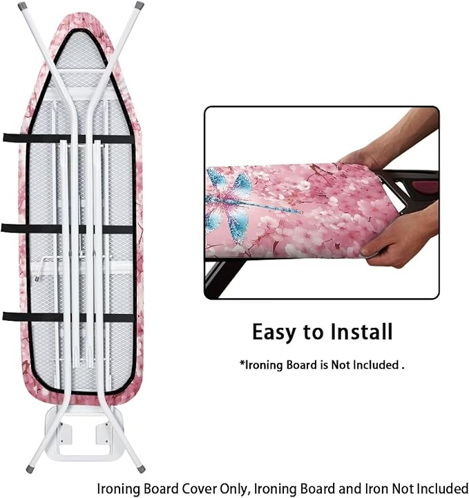 Dragonfly Flower Iron Board Cover with Padding Stantard Size 15x54 inch Ironing Board Cover Hook and Loop Fasteners Pressing Cloth for Ironing