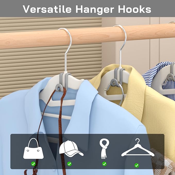 Tinfol Hanger Connector Hooks, 50pc Gray Space Saving Hooks for Closet Organizers,Heavy Duty Clothes Hanger Extender Clips for Hangers