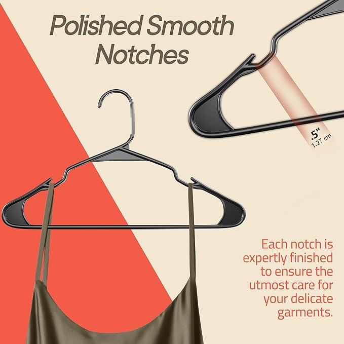 Gray Plastic Hangers 5 Pack– Heavy-Duty Plastic Hangers Slim and Space-Saving, Durable and Lightweight PP with Non-Slip Shoulder Notches for Slip Dresses, Suits, Jackets & Camisoles