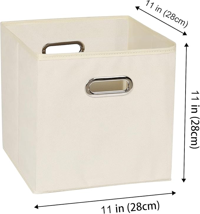 Fabric storage bins Cubes, Fabric Cube Organizer with Handle, Foldable Cube Bins for Cloth or Accessary Storage, 11x11x11, Set of 8, (Creamy White)