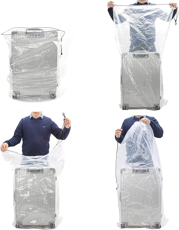 31x62 inches Extra Large Clear Drawstring Dust Covers Plastic Storage Bags Set of 4 Multi-Purpose for Storage and Keeping Luggage, Suitcase Good for Household Organizing Reusable