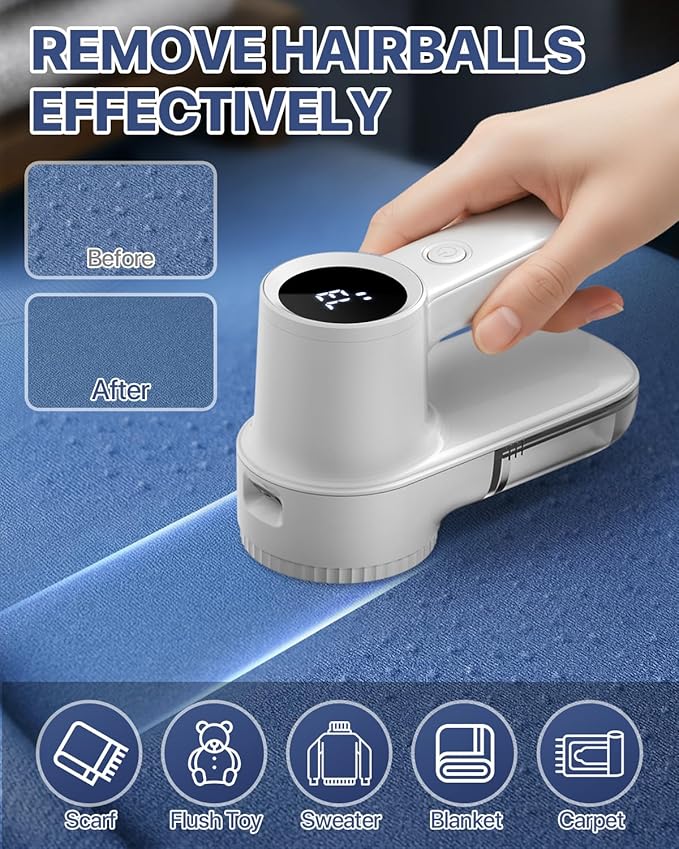 Lint Remover Rechargeable Fabric Shaver : 3-Speeds Sweater Shaver with LED Display & LED Light,3 Extra Blades, Type-C Cable, Lint Remover for Clothes & Furniture,Valentines Day Gifts for Her