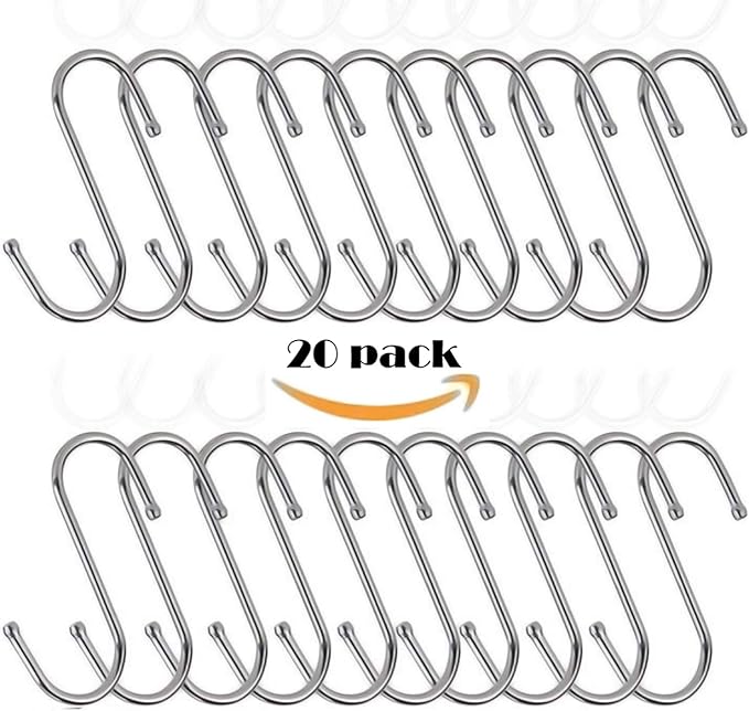 Performore Powerful 3" Metal S-Shaped Silver Hooks Hangers Heavy-Duty Stainless Steel Nickel Hanger Storage Rack for Closet, Work Shop, Bathroom, Garden, House Kitchen (20 Pack)