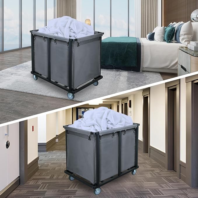 Commercial Laundry Cart with Wheels,600 lbs Commercial Laundry Hamper with Steel Frame and Oxford Cloth Bag,Industrial Laundry Cart for Hotel,Laundry Room 400L(Gray)