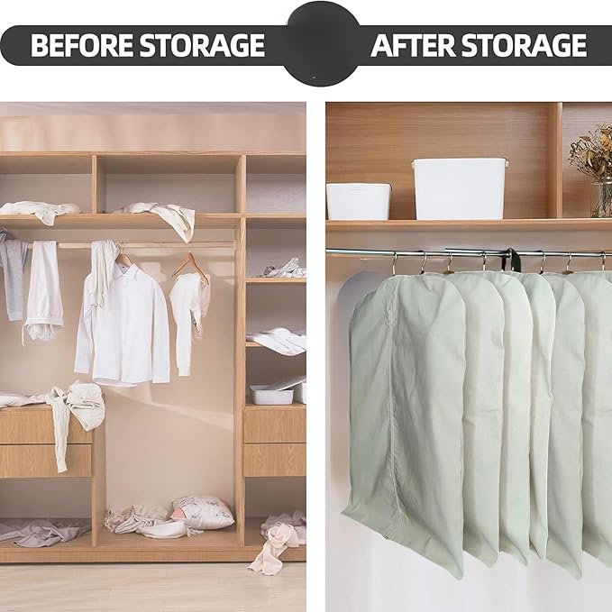 Premium 100% Cotton Garment Bags – 40" Off-White Canvas Suit Cover with YKK Zipper – Breathable, Dust-Proof Storage for Suits, Coats, Dresses, Jackets & Travel/Closet Use