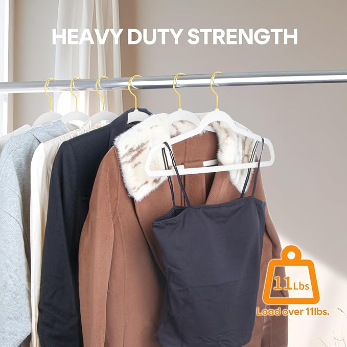 36-Pack Premium Velvet Hangers with Gold Hooks - Space-Saving Non-Slip Heavy-Duty Clothes Hangers for Coats, Suits, Dresses, and Sweaters - Slim Design, Closet Organizer (White-Gold)