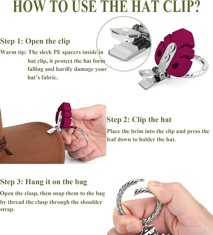 Hat Clip - Hat Holder for Travel on Bag - Silicone Hands Free Hat Clip for Purse Luggage - Protect Hat from Falling