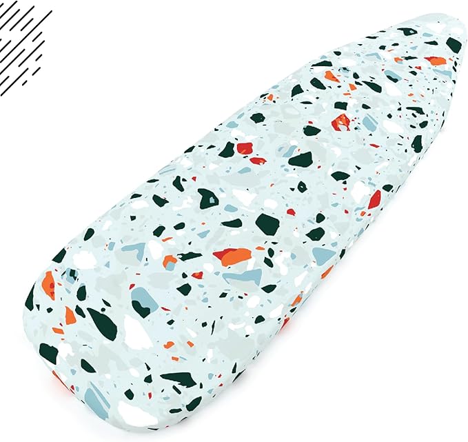 Encasa XO Ironing Board Cover and Pad - Thick 4mm Felt, Heat & Scorch-Resistant, Fits X-Large Boards 54"x18", Elastic Bungee Cord Tightening, Easy Fit, Stain-Safe Dye, Terrazzo Mint