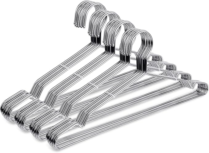 Fayleeko Heavy Duty Stainless Steel Coat Hangers - 40 Pack of 17.7 Inch Ultra Thin, Space Saving Clothes Hangers (Silver)