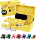 HASHSTASH The OG Storage Box - Large Bamboo Box with Combination Lock, Magnetic Lid, Organizer Tray, Airtight Tube and 3 Jars - Discreet Decorative Locking Wooden Box with Accessories (Yellow/Gold)