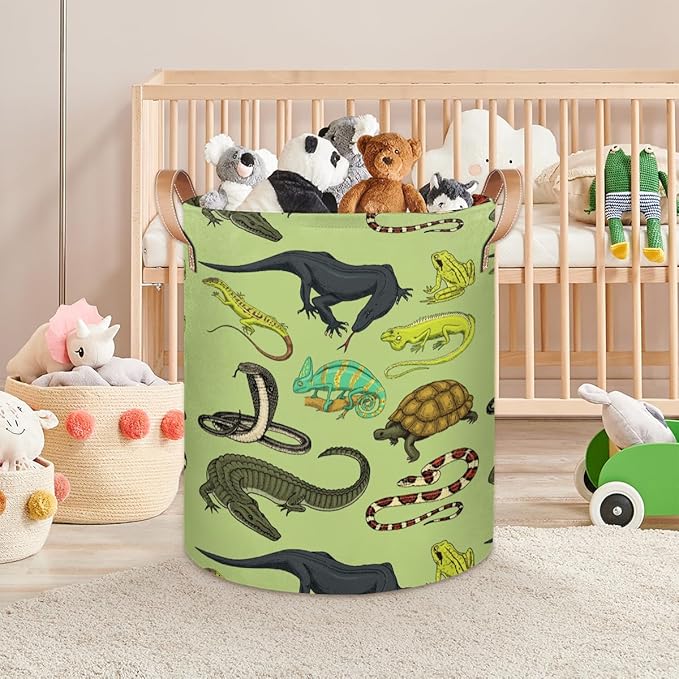 Large Laundry Basket Hamper - Reptiles 62L Collapsible Storage Bin for Kids Toys, Dirty Clothes, Blankets, Tall Baby Nursery Hamper for Boys Bedroom Bathroom Decor, Gift Basket