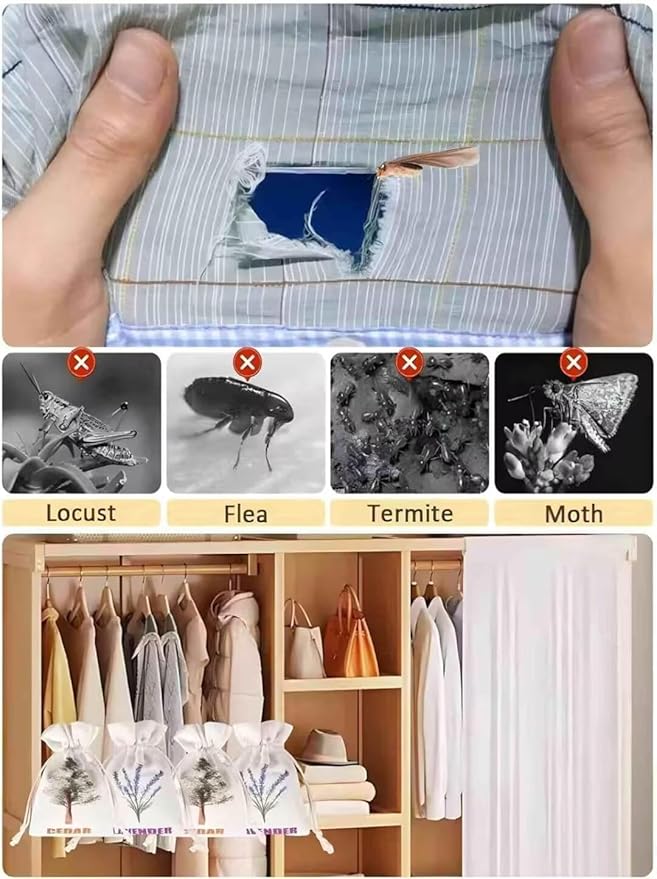 8 Pack Cedar Chips and Natural Dried Lavender Sachets Bags - Stop Clothes Damage, Cedar and Lavendar Home Fragrance Sachets for Drawers and Closets（3 Cedar & 5 Lavender