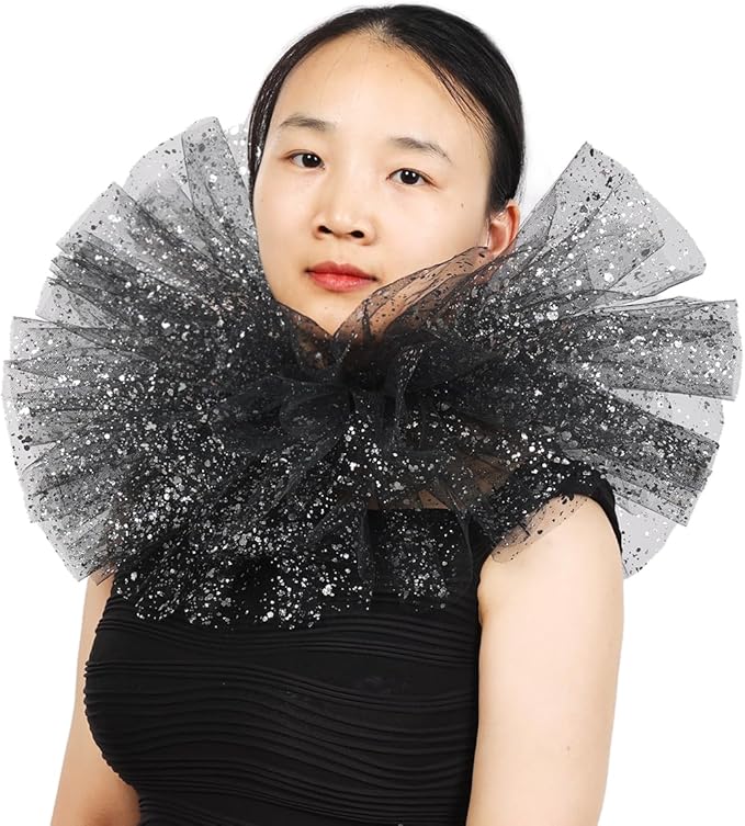 BLESSUME Victorian Retro Mesh Neck Ruff Ruffle Collar Layered Clown Neck Collar