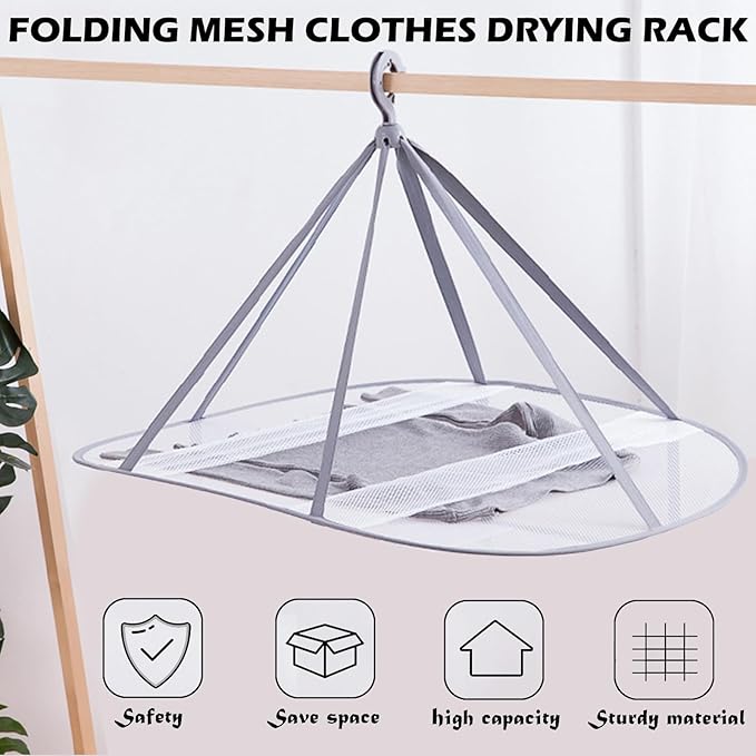 1 Tier Folding Mesh Clothes Drying Rack with Internal Fixation Stackable Sweater Drying Rack Portable Hanging Laundry Rack for Sweater,T-Shirt,Delicates,Swimsuit (2 Pack)