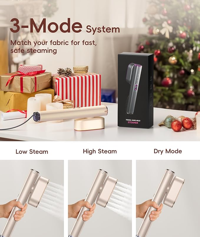 Steamer for Clothes, 1000W Portable Garment Steamer Travel Size, 100-240V Dual Voltage, 120ml Tank Handheld Steam & Iron 2 in 1, for Home, Business, Global & Europe Traveling, Rose Gold