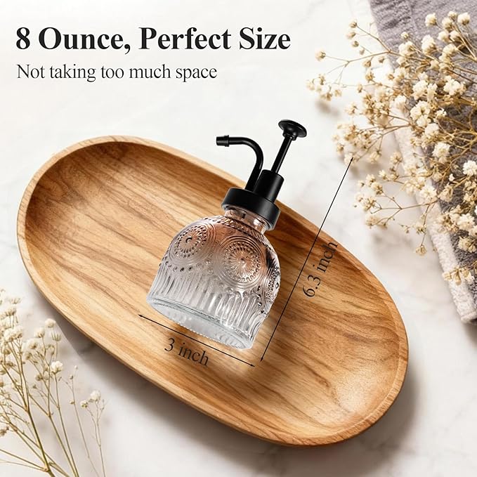 SheeChung Vintage Soap Dispenser, Kitchen Dish Soap Dispensers with Pump Mat, Glass Hand Soap Dispenser for Bathroom, Liquid, Lotion, Refillable, Rustic Farmhouse Decor-Brown (Black Pump, 1 pk)