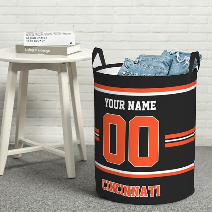 Custom Cincinnati Laundry Hamper Personalized Laundry Basket Customized Name And Number Collapsible Storage Basket for Bedroom Bathroom Living Room Gifts
