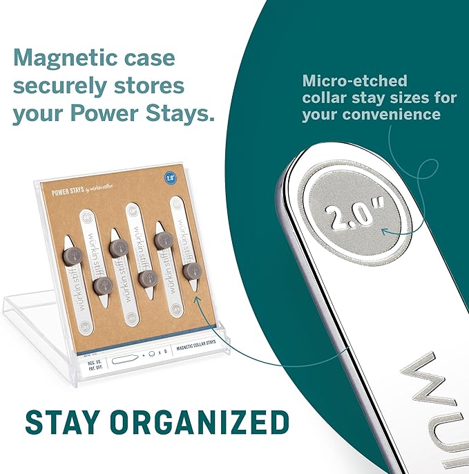 Würkin Stiffs Power Stays Magnetic Collar Stays|Power Stays with Storage Case | Metal Shirt Collar Stays for Men Clothing