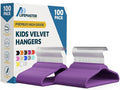 Purple Velvet Kids Hangers 100 Pack, 10.83" Non-Slip Baby & Toddler Hangers for Clothes, Space-Saving Slim ABS Plastic with 360° Swivel Hook & Notched Shoulders, Up to 10 lb Capacity