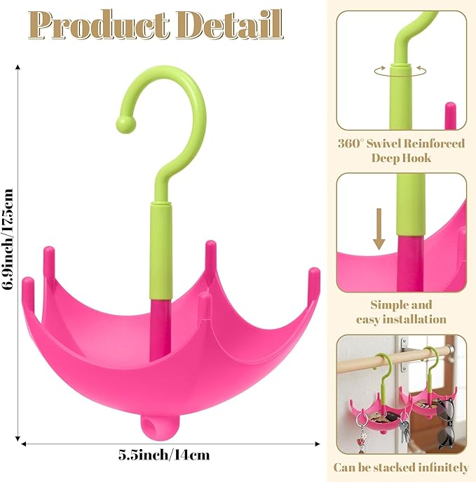 Colorful Umbrella Hook Hanger - 2Pcs Key Belt Bra Hanger Holder Stackable Closet Organizer for Bag Purse Scarves, 360° Rotating Space Saving Hooks for Home Kitchen Bathroom Living Room