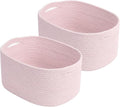 Cotton Rope Storage Basket, 15x10x9 Inches, Woven Basket for Shelves, Clothes, Towels, Books, and Laundry, Light Pink (2 Pack)