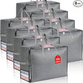 8Pack 105L Extra Large Blanket Comforter Storage Bags, Foldable Storage Bags for King Comforter Bedding Pillow Sheet Clothes with Handles Zippers Clear Window Closet Organizers and Storages, Grey