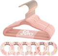 VIS'V Baby Hangers, 11 Inch Velvet Kids Hangers with 6 Pcs Clothes Size Dividers, Infant Toddler Nursery Closet Organization, Non Slip, Pink, 50 Pcs